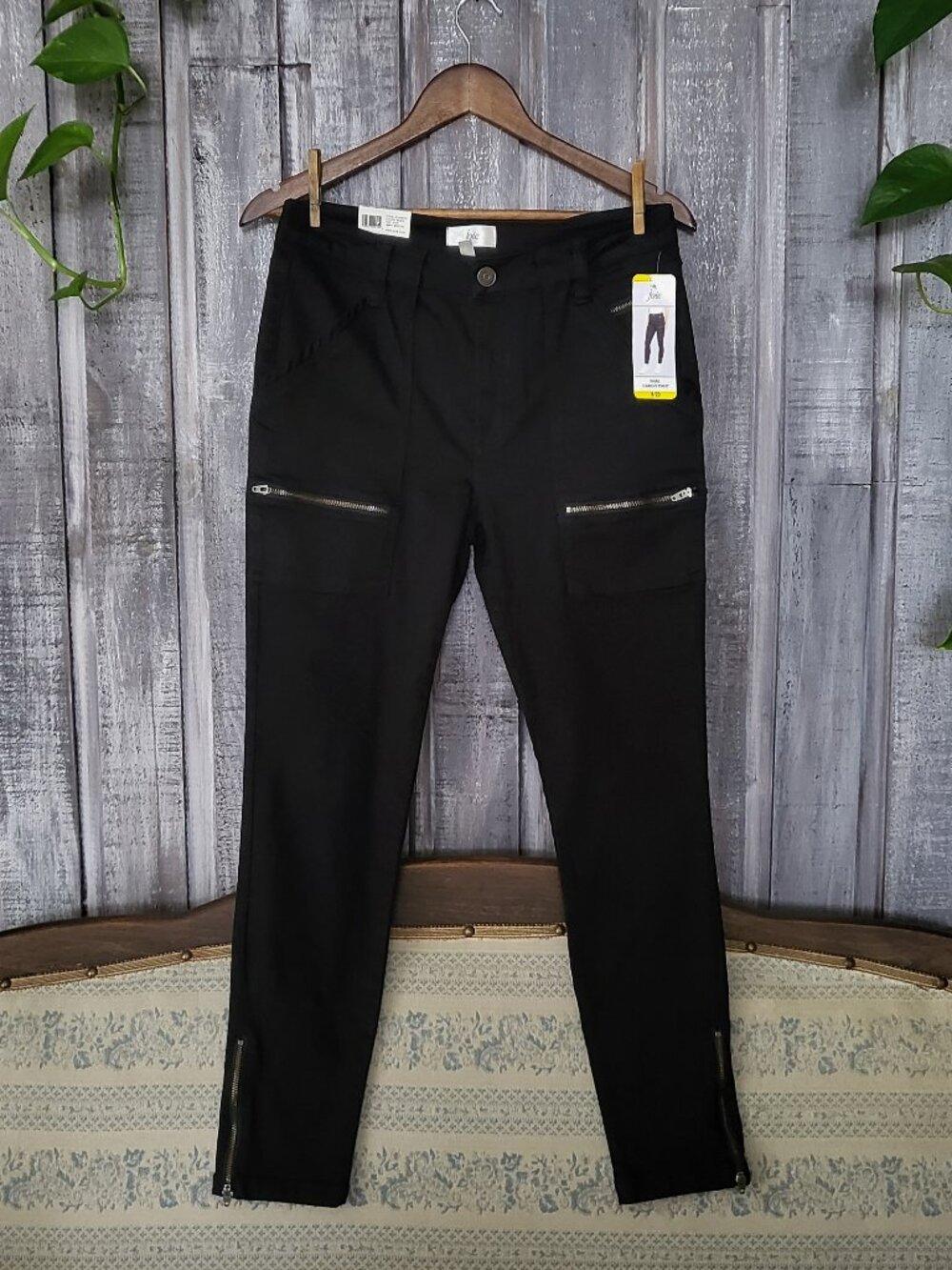 NWT Joie The Park Skinny Cargo Pants Black Utility Zipper Ankle Size 8 29